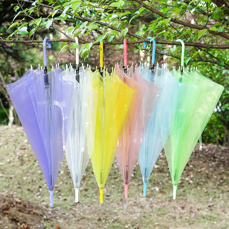 1個入り 8本骨 頑丈な透明PVCロングハンドル傘 カラフル - Golf Umbrella Large のレビューと価格